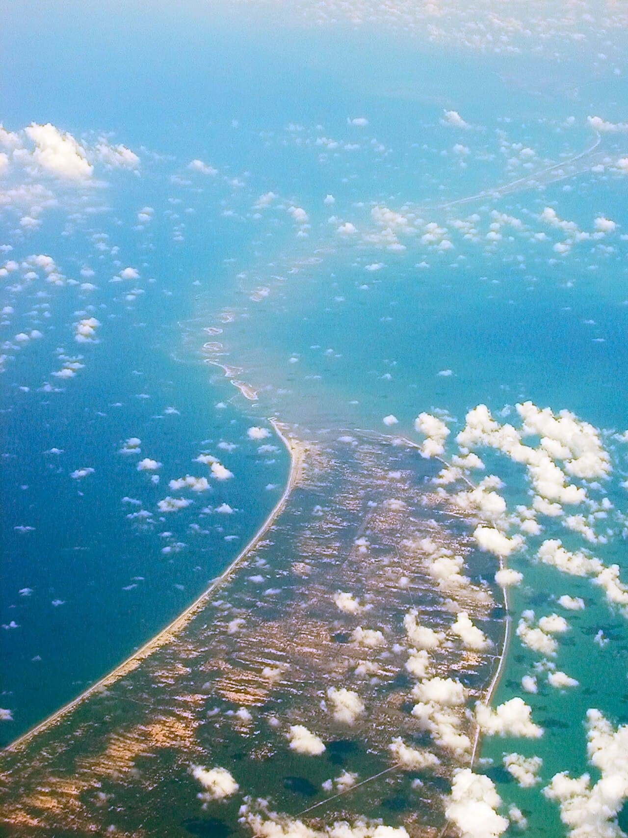 Aerial view of the Adam's Bridge chain of sandbanks between Sri Lanka and India