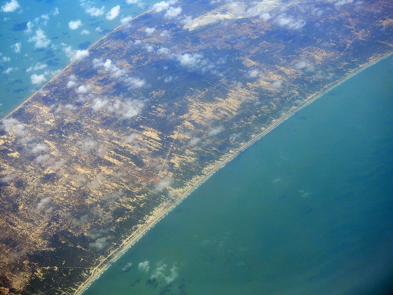 Aerial view of Mannar Island stretching into the Palk Strait