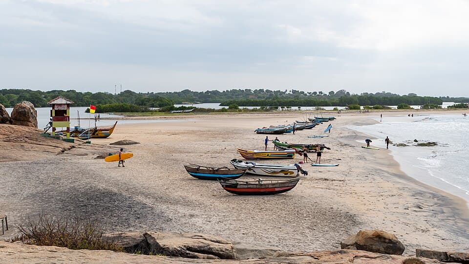 Panama Beach, with fishing boats drawn up on the sand south of Arugam Bay
