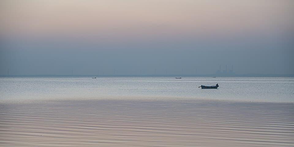Puttalam Lagoon at sunset, the open kitesurfing water on Sri Lanka's northwest coast