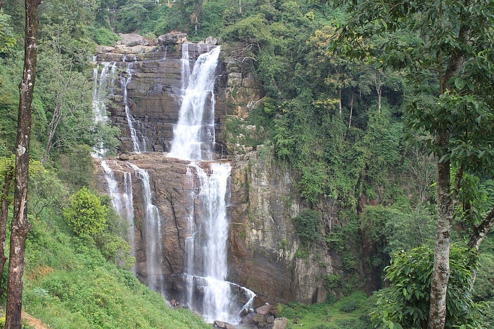 Ramboda Falls, a 109-meter two-tier waterfall at Ramboda Pass