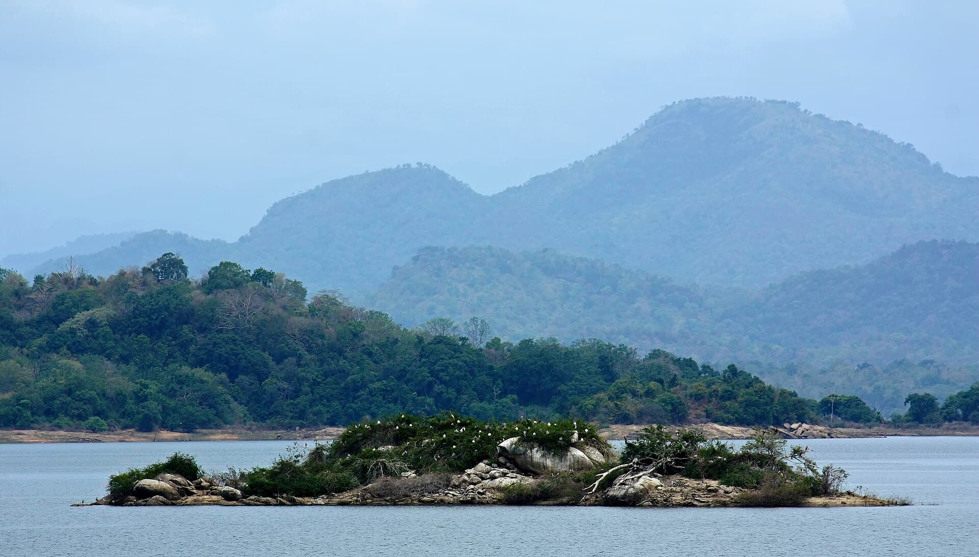 The open water of Senanayake Samudraya reservoir at Inginiyagala