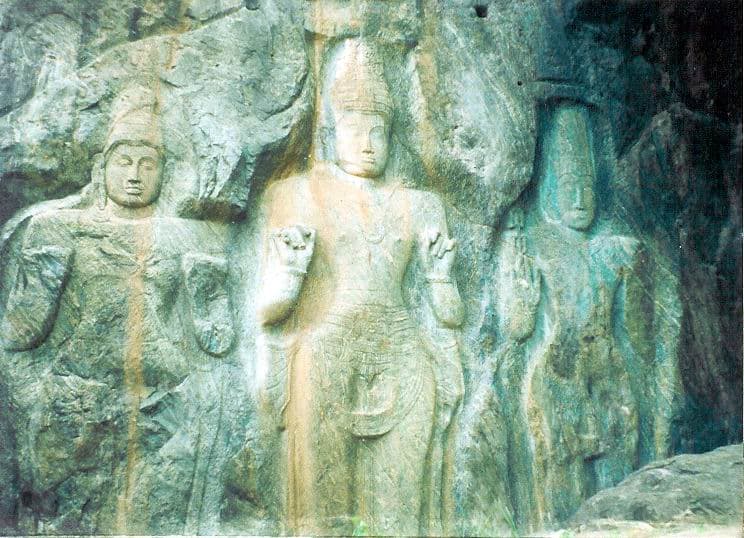 The 14-foot standing Buddha at Buduruwagala rock carvings
