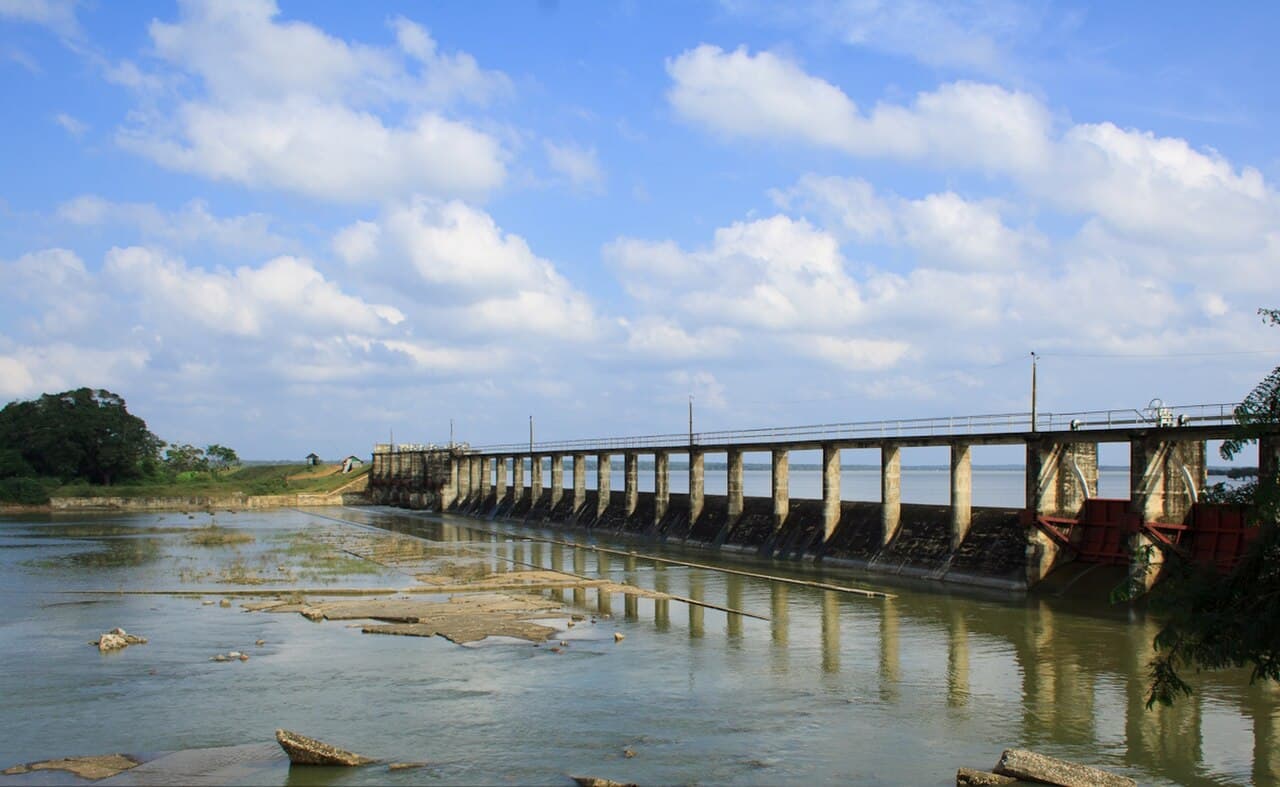 The bund and open water of Iranamadu Tank near Kilinochchi