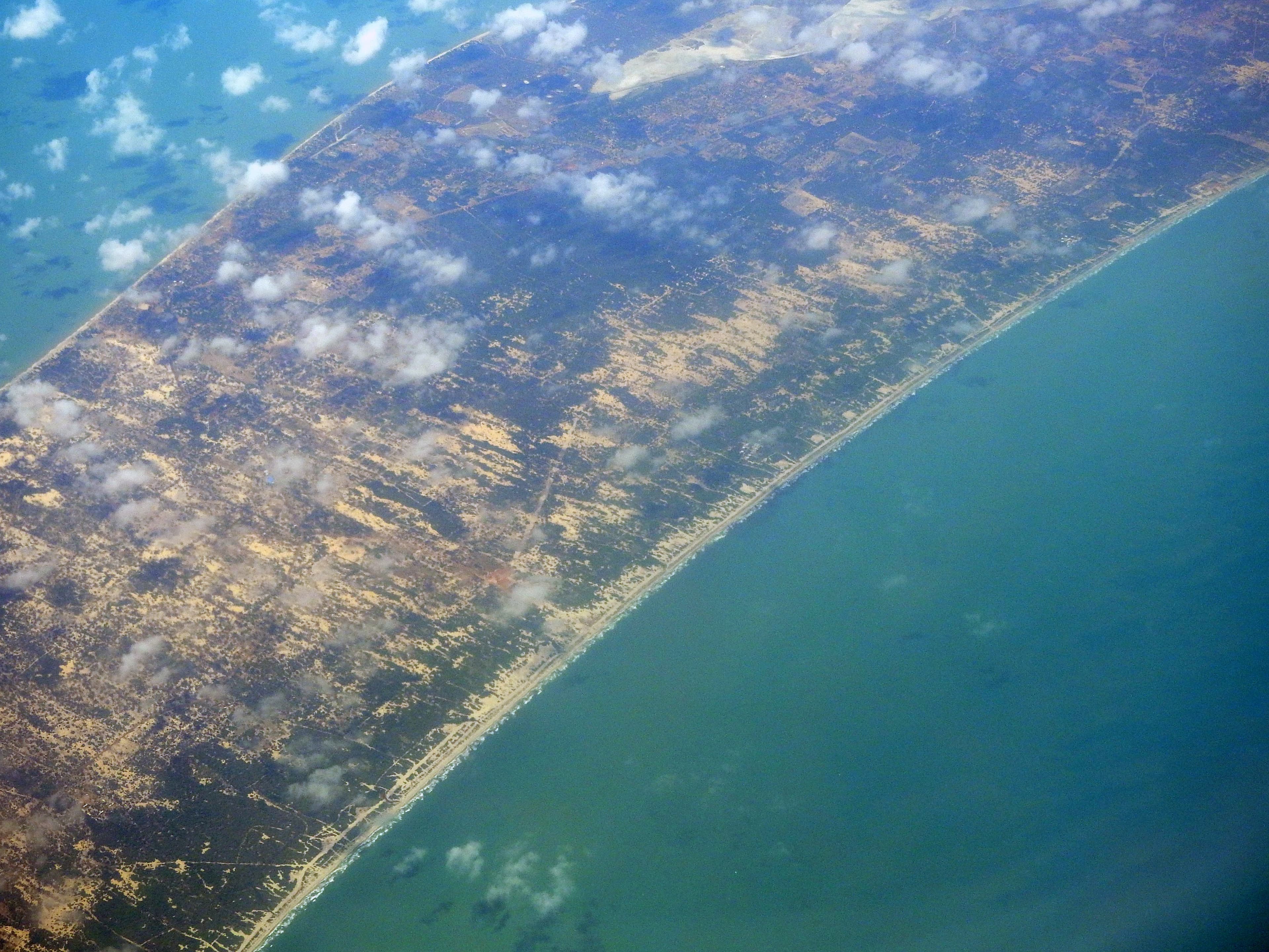 Aerial view of Mannar Island stretching into the Palk Strait